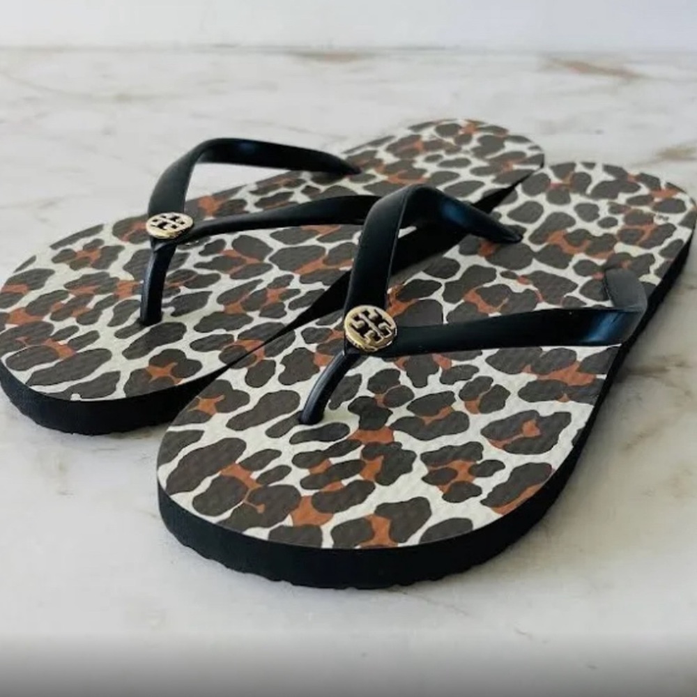 Tory Burch Shoes | NEW Black Brown Animal Leopard Print Thin Flip-Flop US Sz 6 - Picture 10 of 10